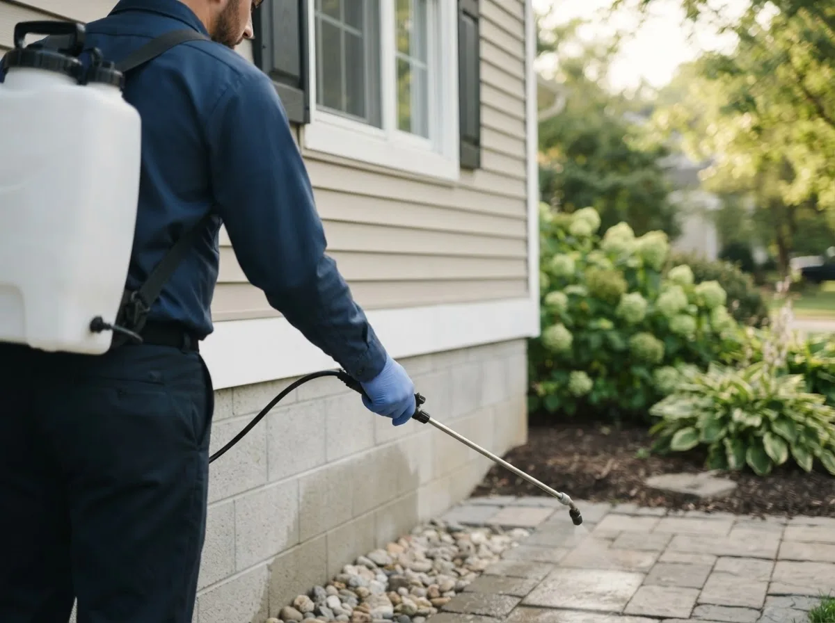 Pest control technician inspecting a home in Cherokee, OK